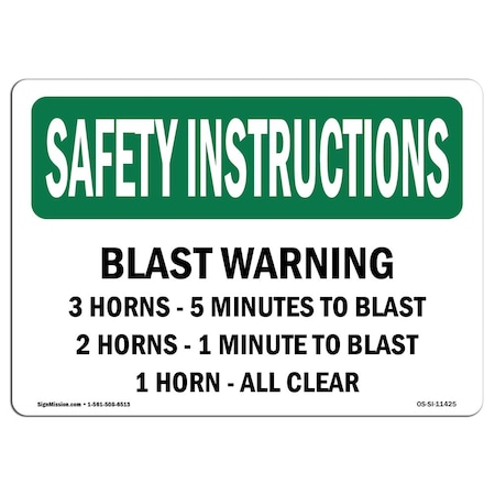 OSHA SAFETY INSTRUCTIONS Sign Blast Warning 3 Horns 5 Minutes To Blast 5in X 3.5in Decal, 10PK